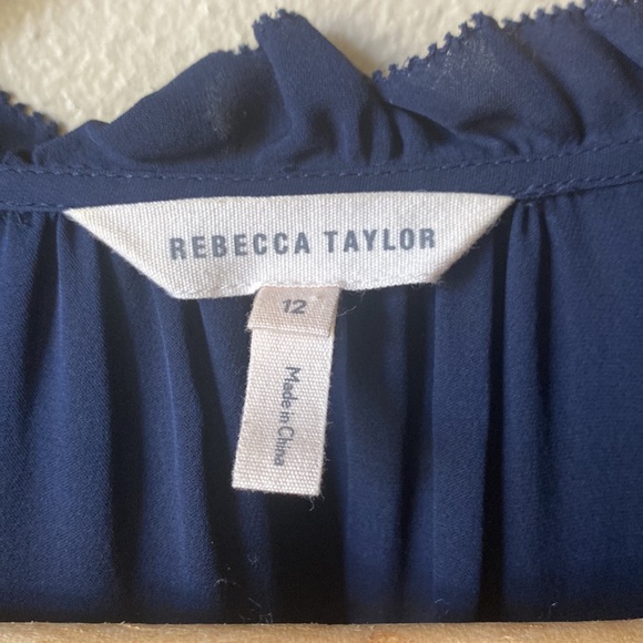 Rebecca Taylor Silk Double Georgette Ruffle Top in Navy size 12 - Picture 11 of 16